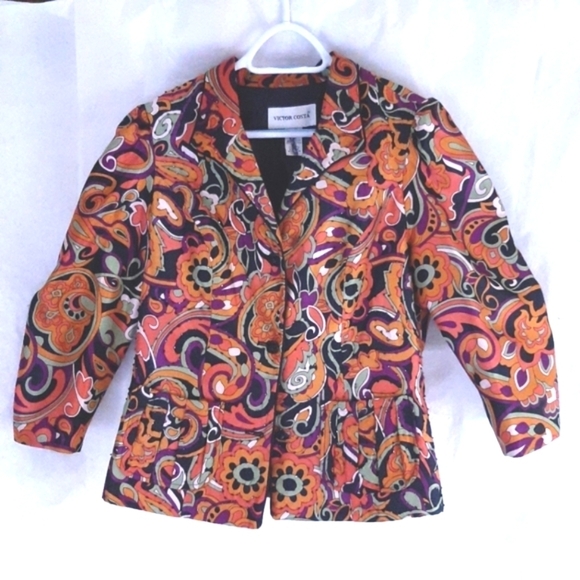 Victor Costa Vintage Ruffled Beaded 3/4 Cap Sleeve Orange Buttonup Jacket Sz 12 - Picture 9 of 9
